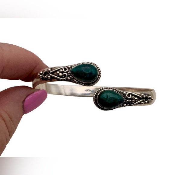 Chrysocolla Bangle Bracelet in Sterling Silver - Picture 2 of 4